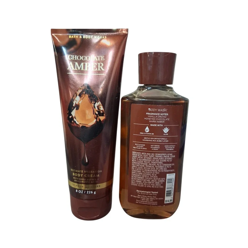 Bath & Body Works Women's Retired Chocolate Amber‎ Body Wash & Hydrating Cream